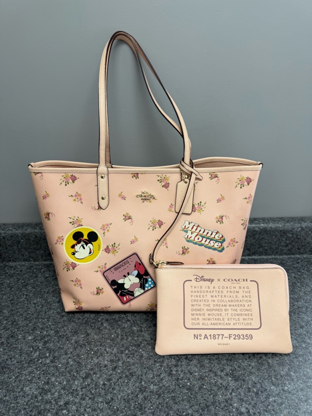 Coach x Disney Minnie Mouse Pink Floral Reversible City Tote Bag + Pouch F29359